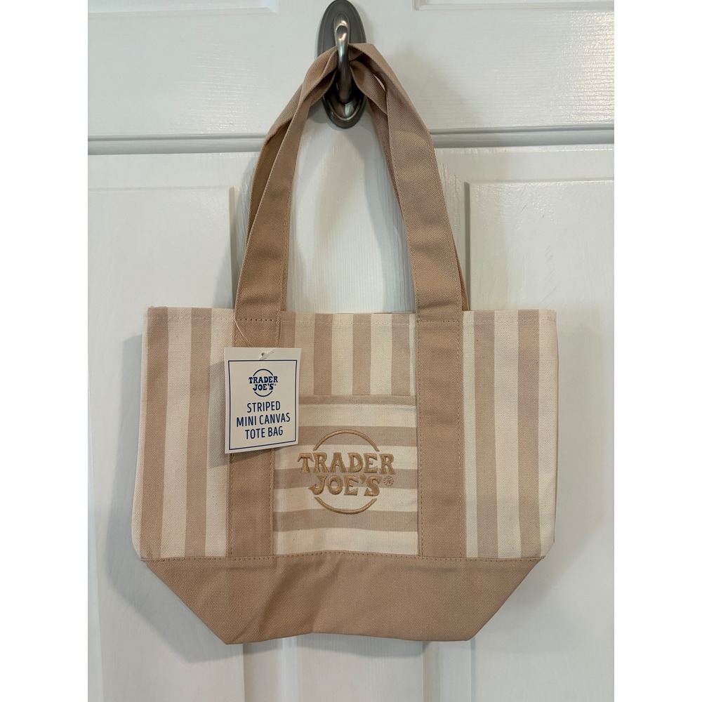 Trader Joe's 2026 Spring Stripe Mini Tote Bag Beige NEW NWT